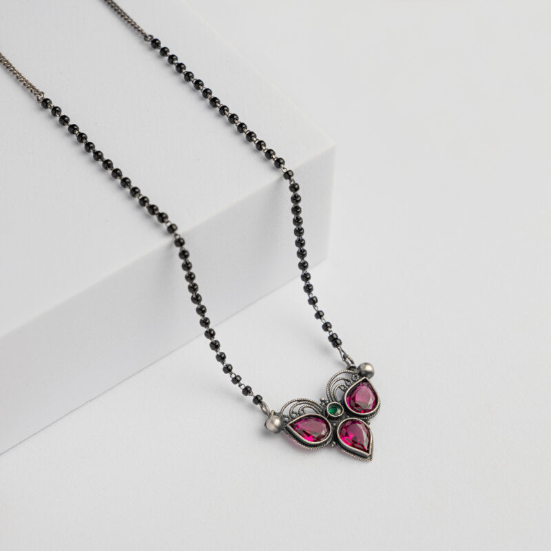 Pure Silver Ruby Stone Mangalsutra