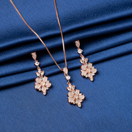 Pure Silver Russian Stone Rose Gold Set