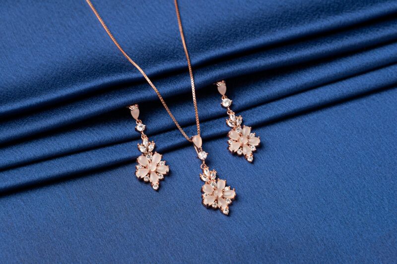 Pure Silver Russian Stone Rose Gold Set