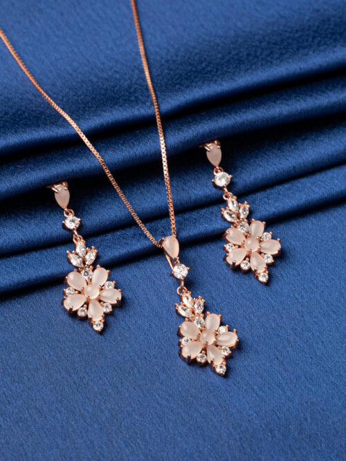 Pure Silver Russian Stone Rose Gold Set