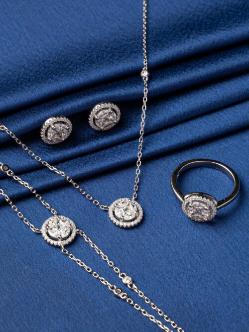 Sterling Silver Halo Design Soliatire Combo Set