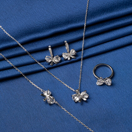 Silver Cute Little Bow Design Combo Set