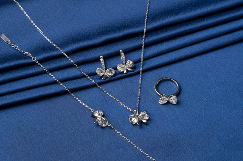 Silver Cute Little Bow Design Combo Set