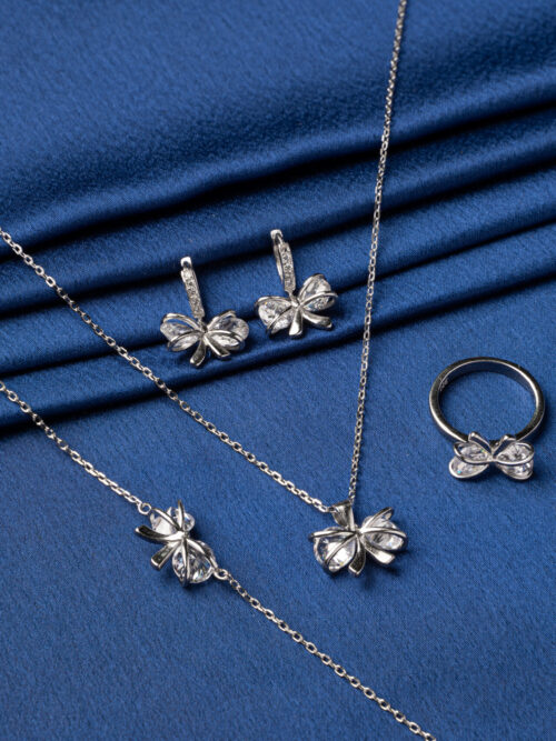 Silver Cute Little Bow Design Combo Set