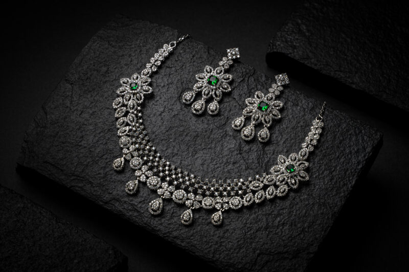 Pure Silver Bridal Zircon Necklace Set