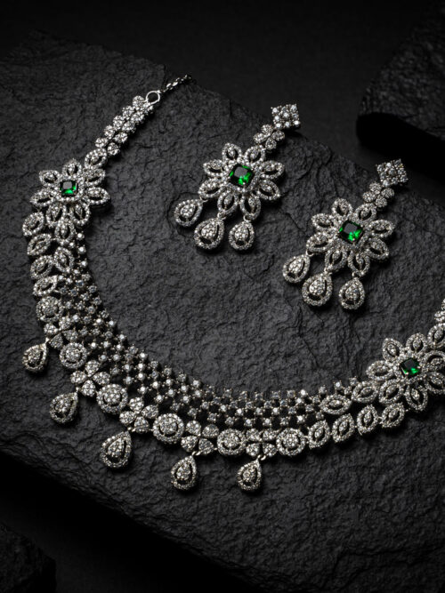 Pure Silver Bridal Zircon Necklace Set