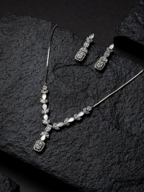 Mother Of Pearl With Fusion Russian Stone Pure Silver Set