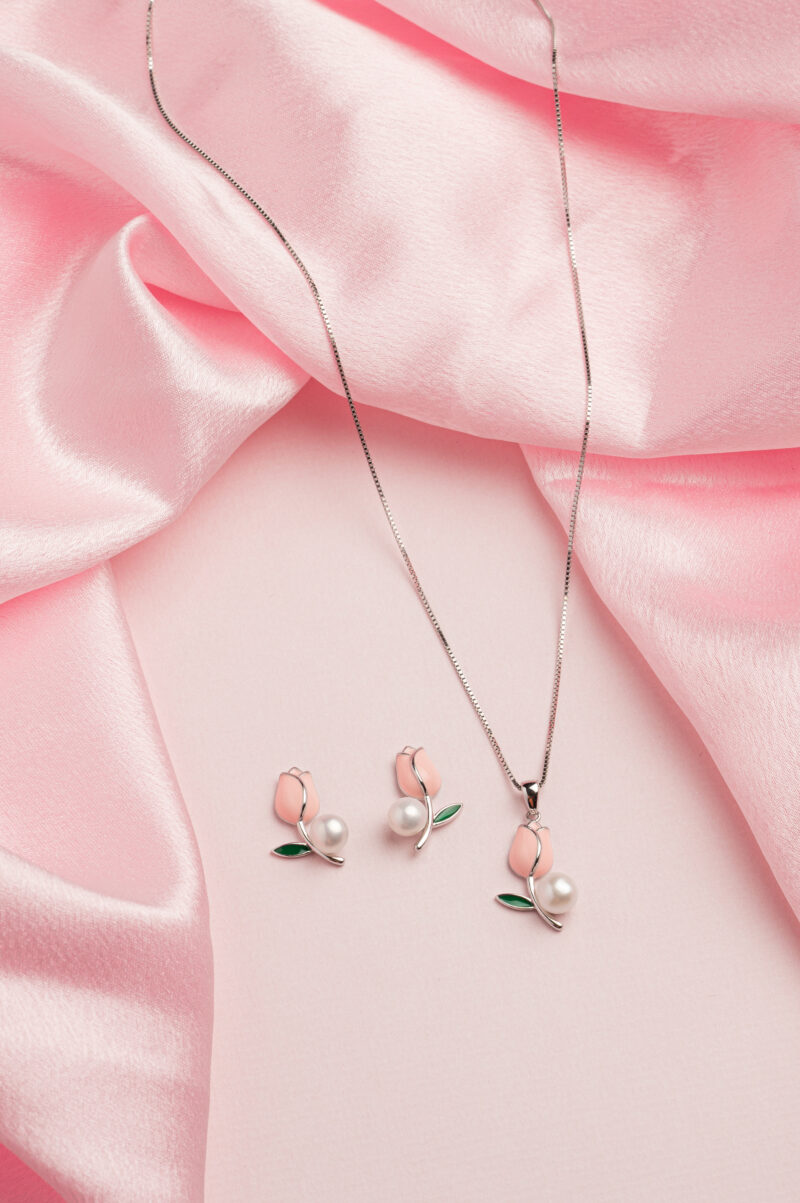 Pure Silver Rose Pearl Set - Image 2