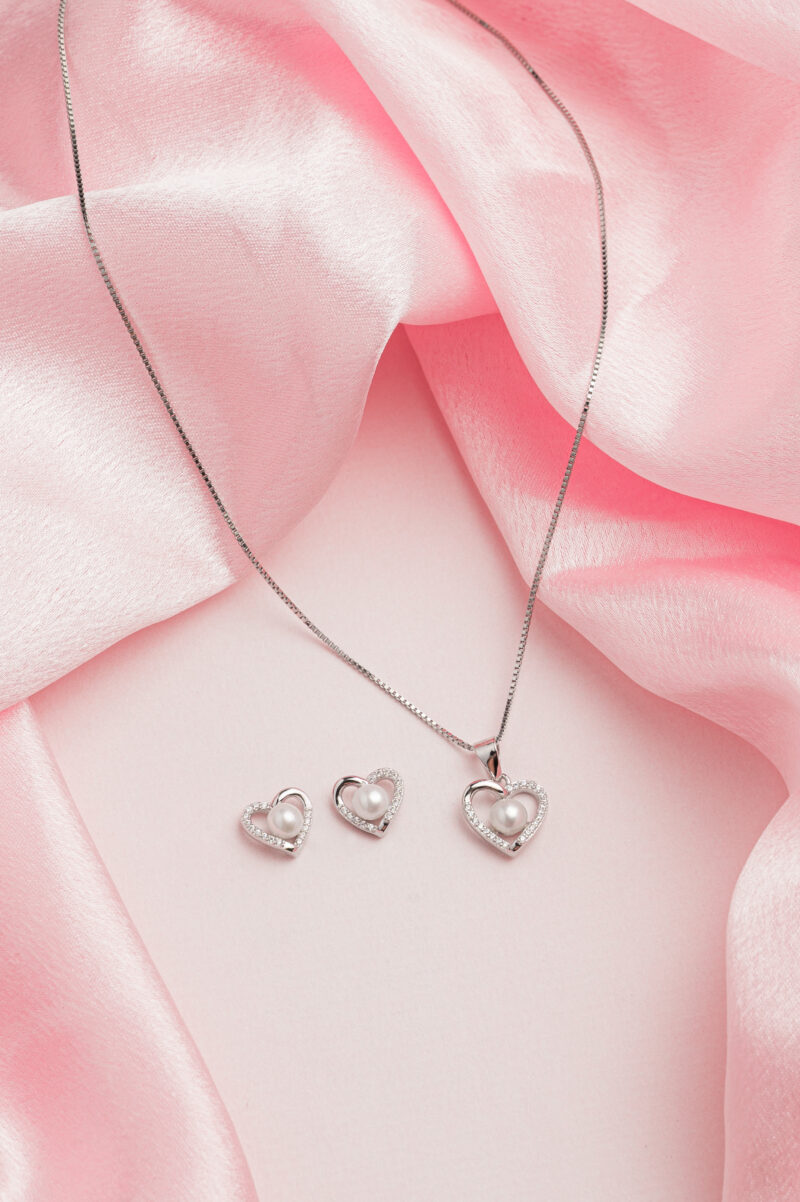 Pure Silver Heart Pearl Set