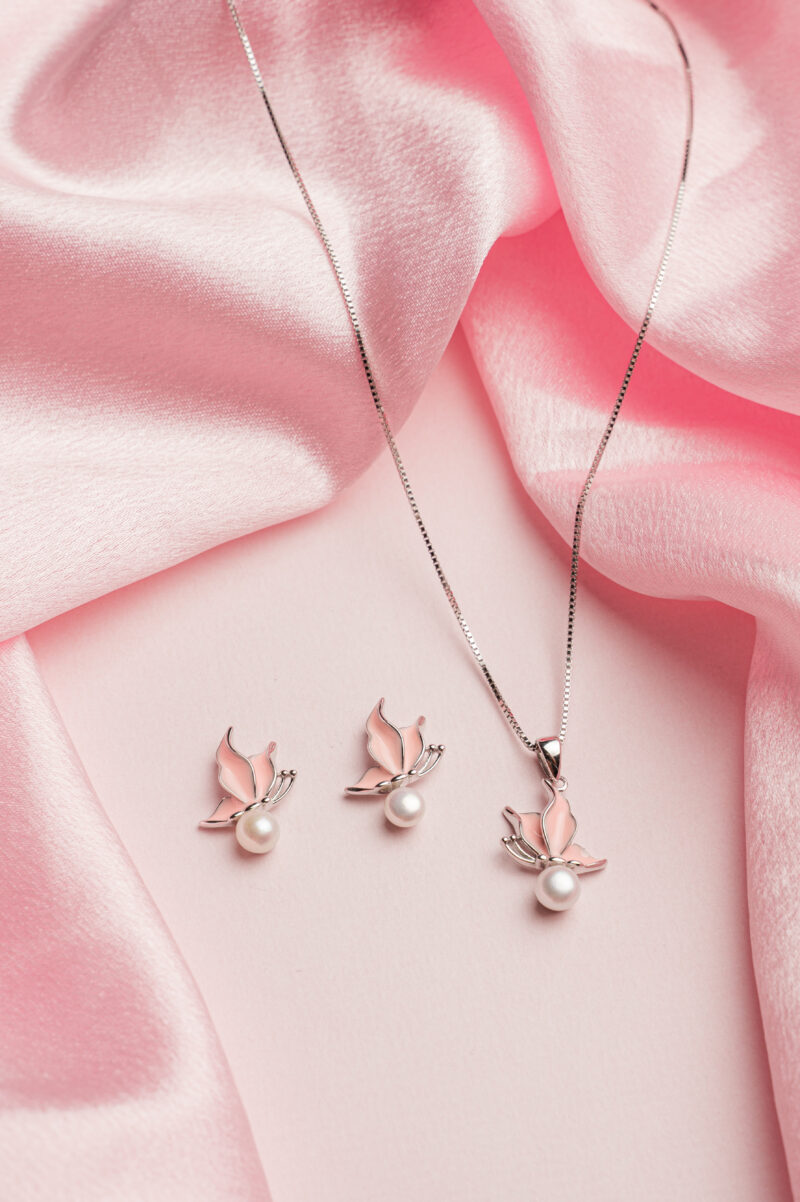 Pink Butterfly Pure Silver Set