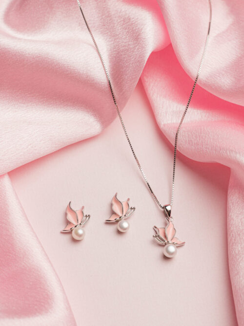 Pink Butterfly Pure Silver Set