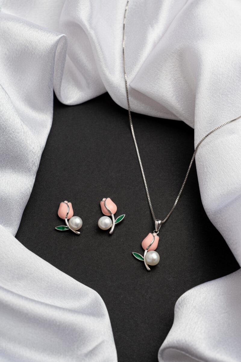 Pure Silver Rose Pearl Set