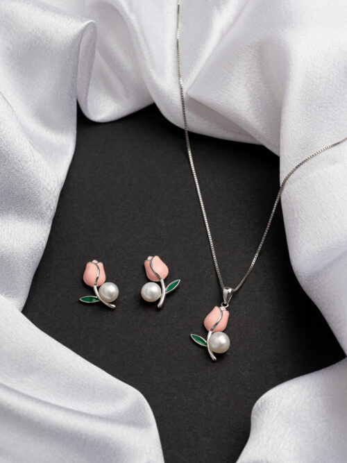 Pure Silver Rose Pearl Set