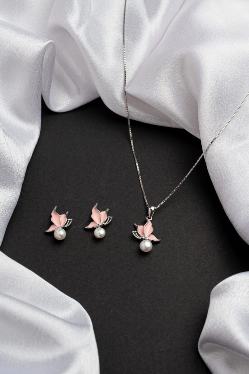 Pink Butterfly Pure Silver Set - Image 2