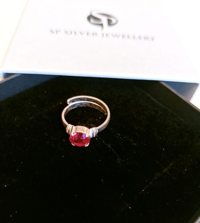 Pure Silver Ruby Adjustable Ring - Image 2