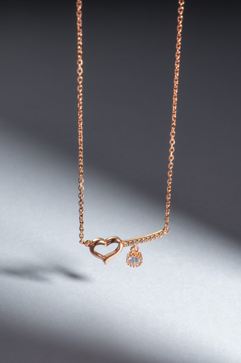 Pure Silver Rose Gold Heart Chain