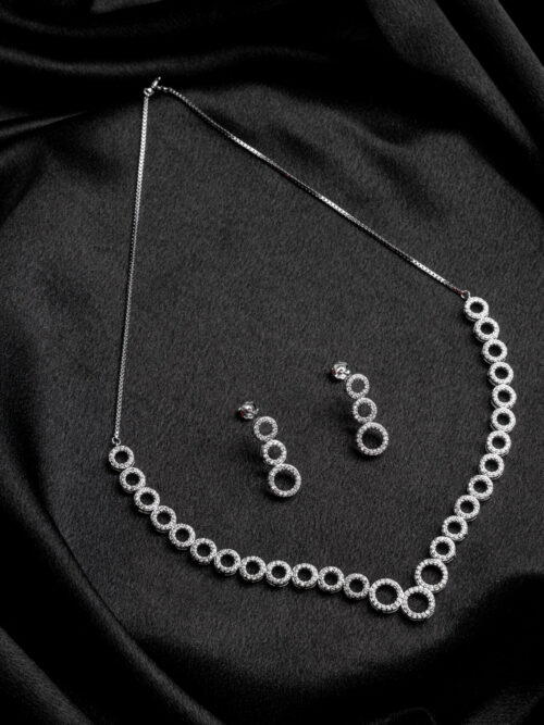 Pure Silver Cubic Zirconia American Diamond Necklace