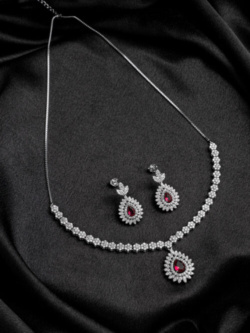 Pure Silver Badam Design Solitaire  Necklace