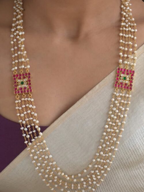 Pearl layered kundan pure silver gold plated necklace
