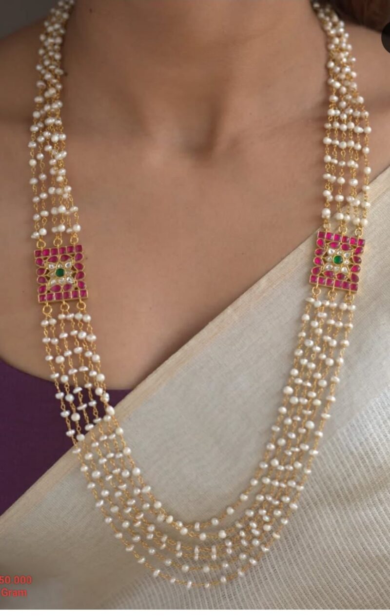 Pearl layered kundan pure silver gold plated necklace