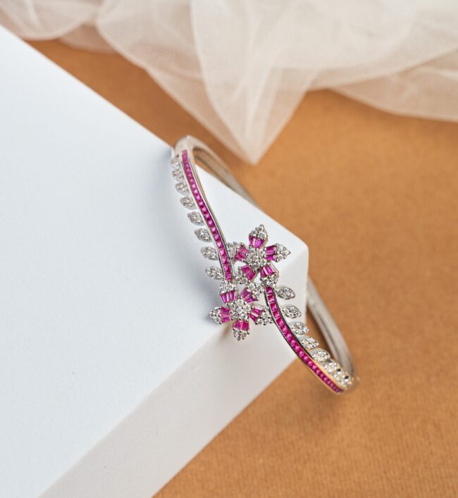 Pure Silver Ruby Diamond Kada