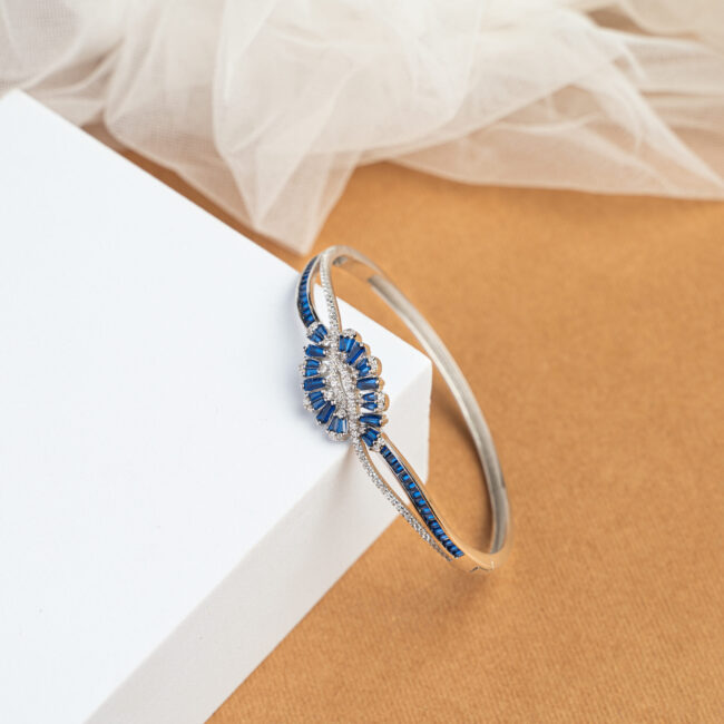 Pure Silver Blue Diamond Kada