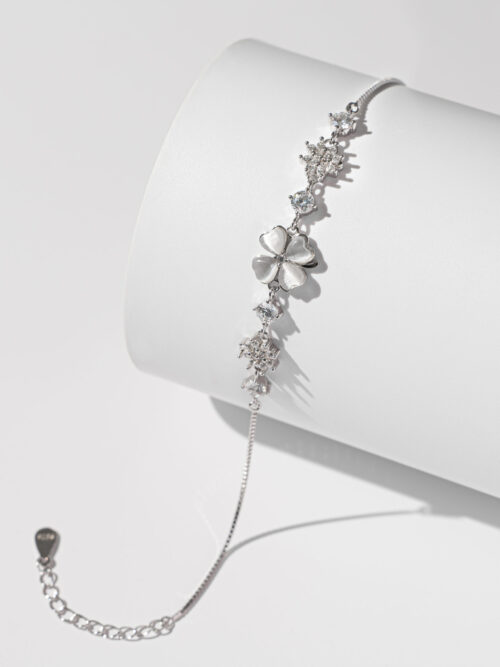 Pure Silver Russian Stone Flower Bracelet