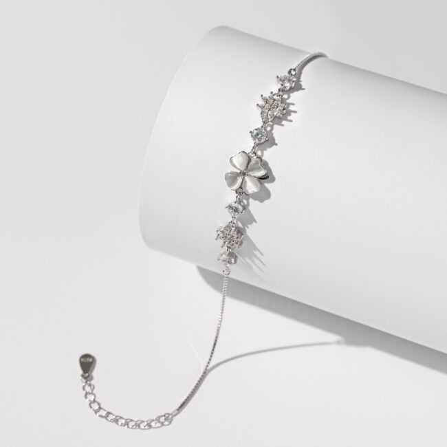 Pure Silver Russian Stone Flower Bracelet