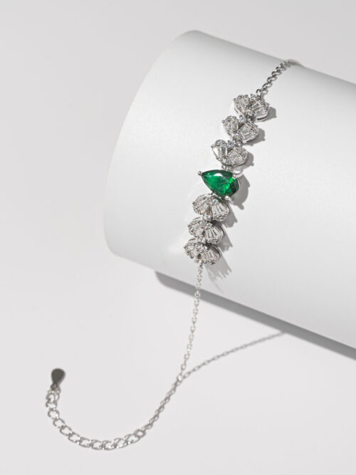 Pure Silver Solitaire Green Stone  Bracelet