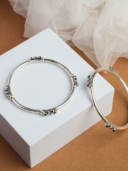 Pure Silver 3 Cut Stone Bangle