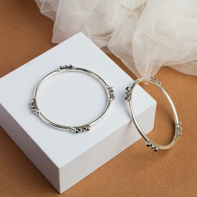 Pure Silver 3 Cut Stone Bangle
