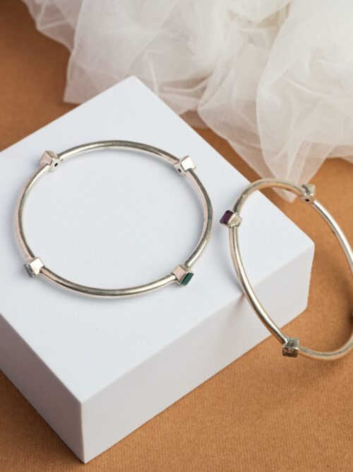 Pure Silver Emerald Ad Cute Stone Bangle