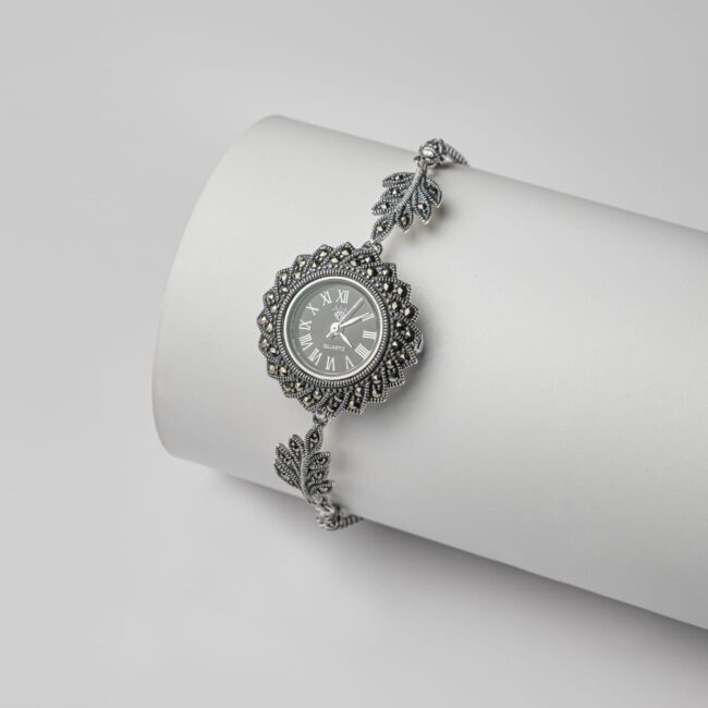 92.5 hallmarked silver Marcasite stone adjustable watch