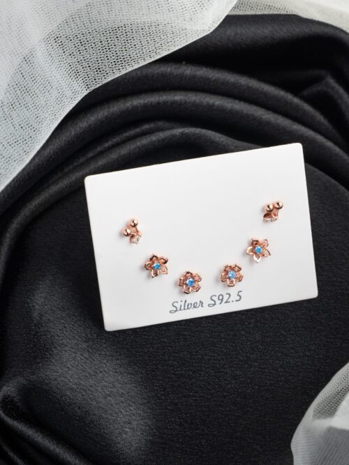 Pure Silver Rose Gold Earring Combo Set