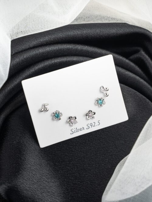 Pure Silver Pack of 4 Combo Earring Set