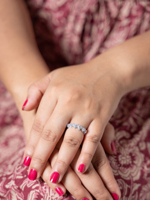 Pure Silver Heart Shape Solitaire Diamond Band Ring