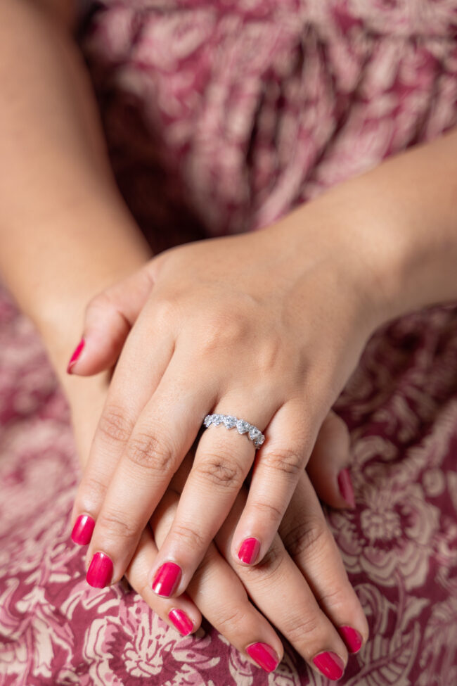 Pure Silver Heart Shape Solitaire Diamond Band Ring