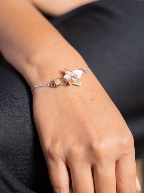 Pure Silver Flower Enamel Exclusive Bracelet