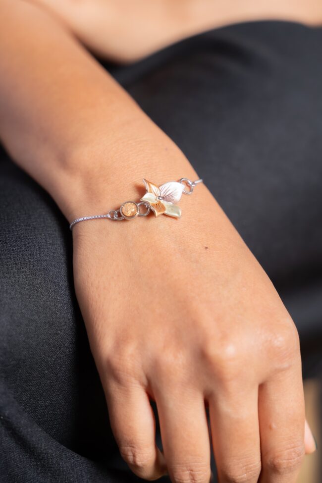 Pure Silver Flower Enamel Exclusive Bracelet