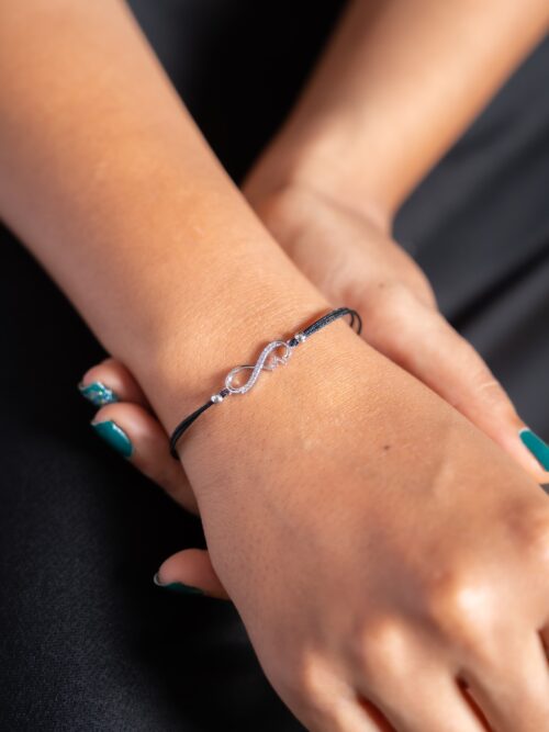 Pure Silver Infinity Thread Rubber Bracelet