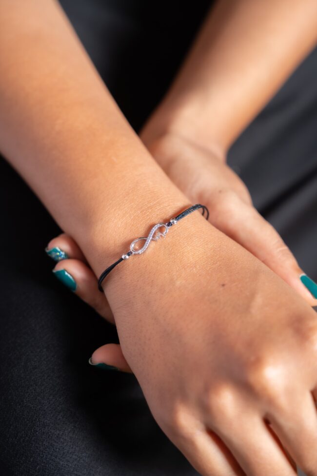 Pure Silver Infinity Thread Rubber Bracelet