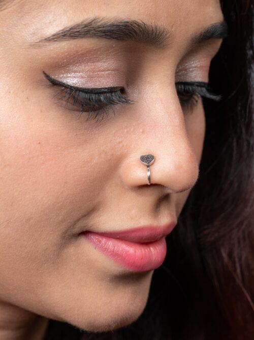 silver heart nose ring