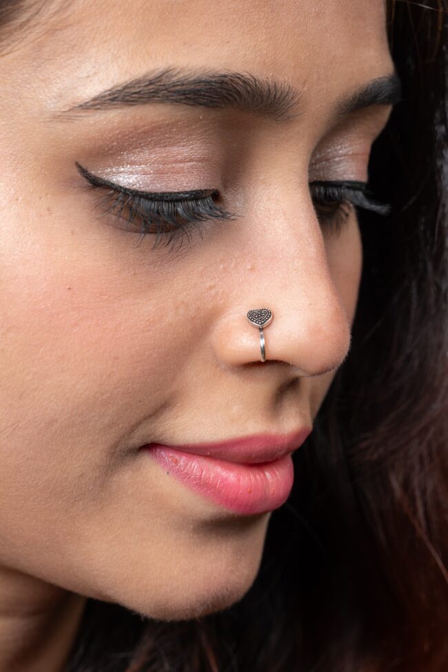 silver heart nose ring