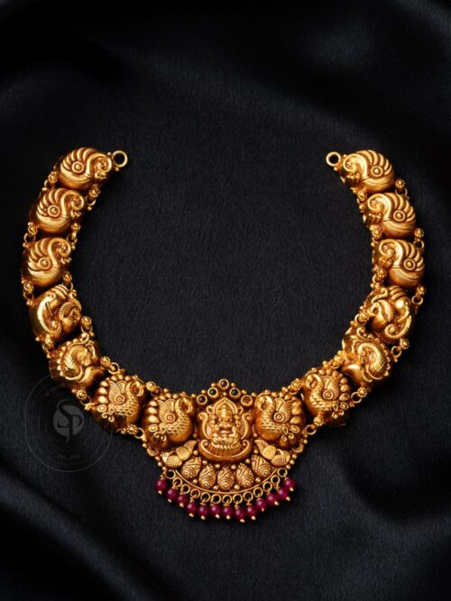 Pure Silver Temple Design Gold Plated Necklace