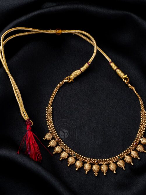 Pure Silver Gold Plated Antique Short Necklace