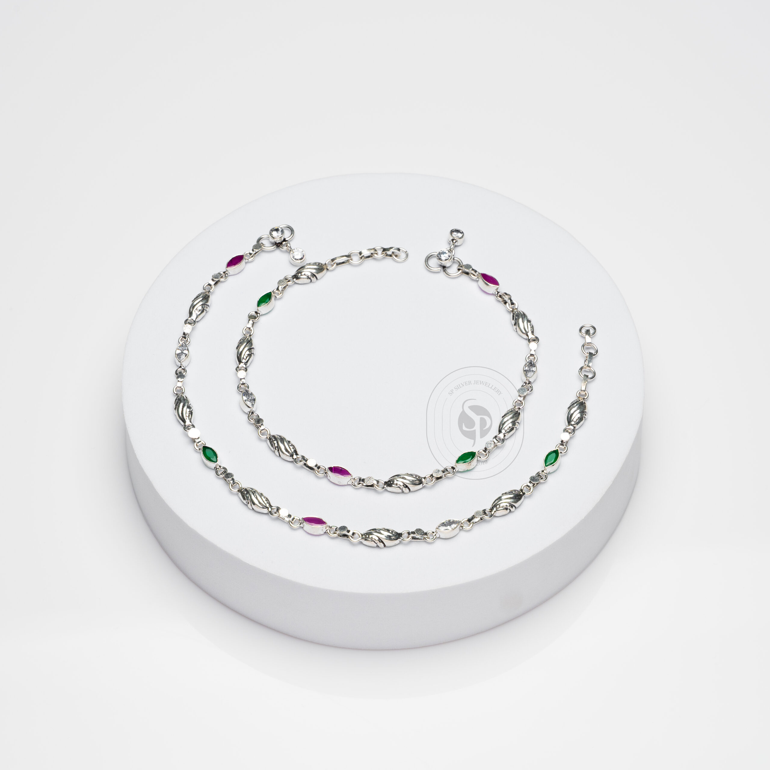 92.5 Pure Silver Nakashi Bridal Cut Stone Payal