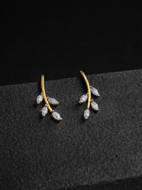 92.5 Pure Silver Gold Plated Olive Leaf Branch Ear Cuff