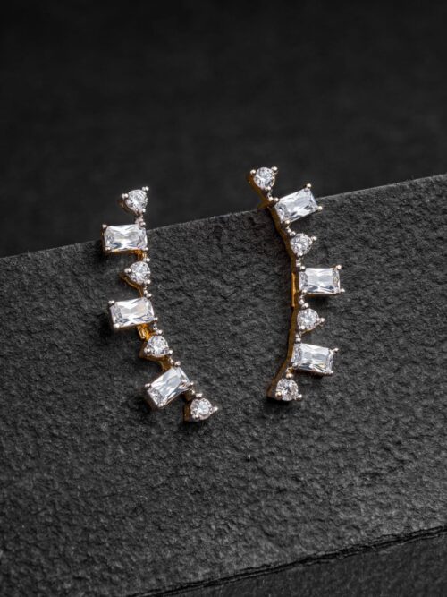 92.5 Pure Silver Gold Plated Baguette Stone Eear Cuff