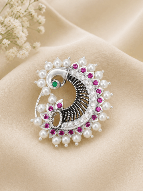 92.5 Pure Silver Peacock Pearl Press Nath