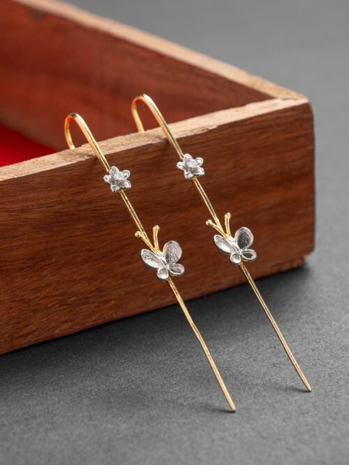 Pure Silver Gold Plated Butter Fly Ear Stick (Ear Cuff)